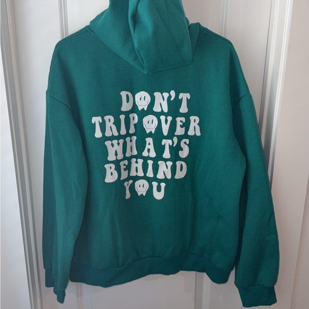 “Don’t Trip Over What’s Behind You” Green Comfy Oversized Graphic Hoodie 👻